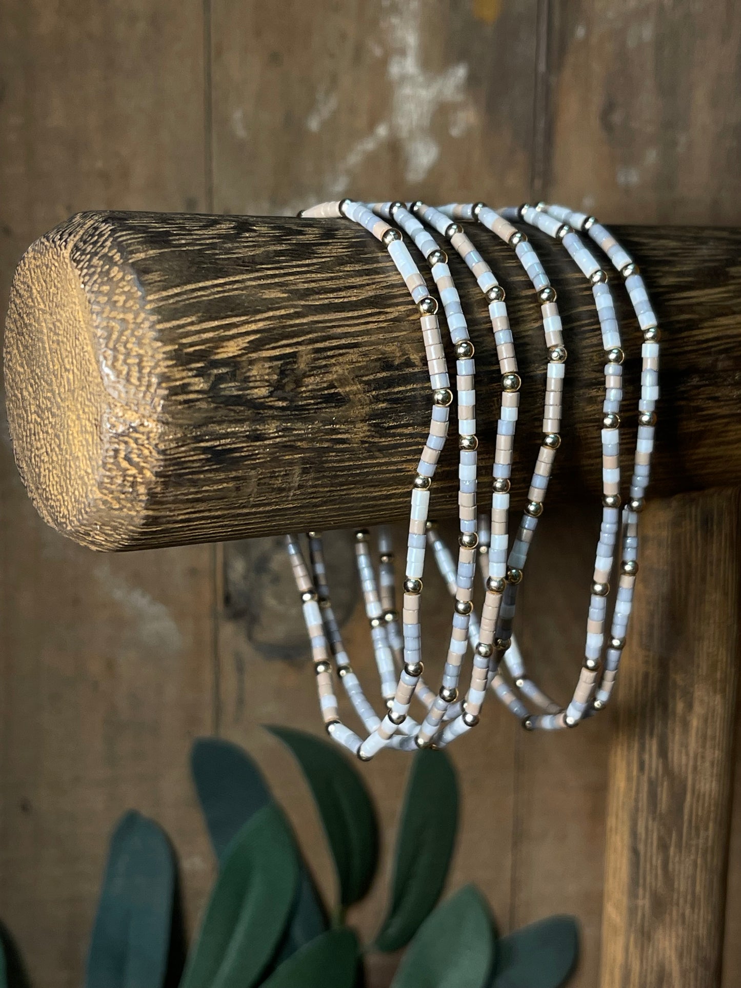 Extra Small Dark Tan, Gray, White, and Gold Bead