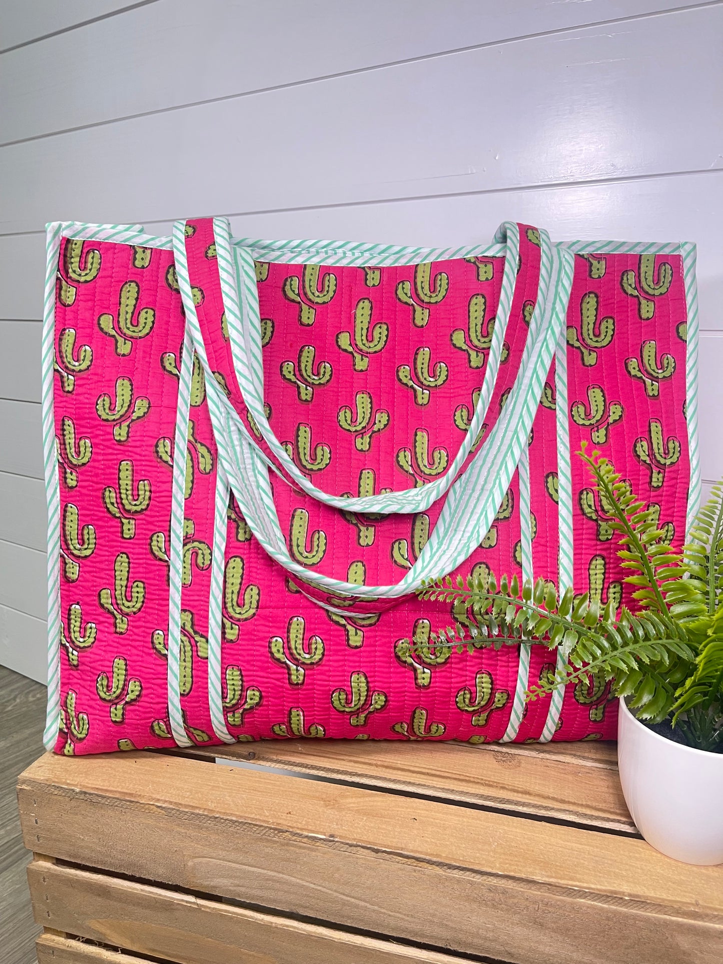 Pink Cactus Quilt Tote