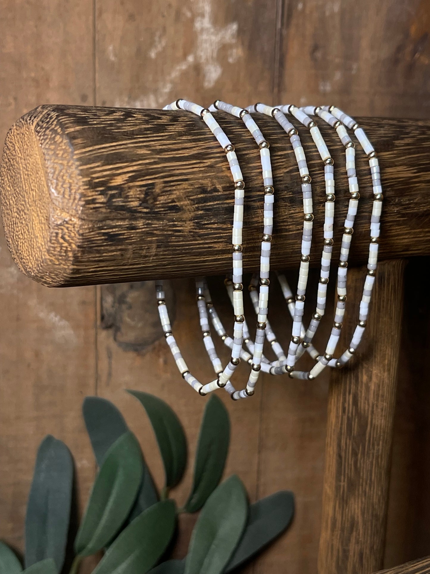 Extra Small Light Tan, Gray, White, and Gold Bead