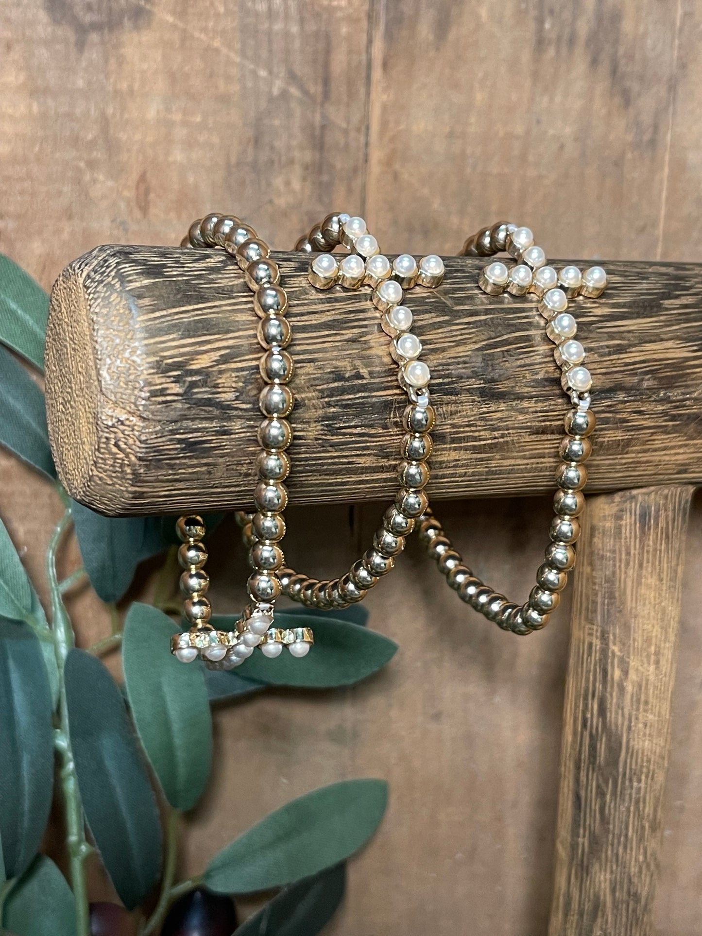 Pearl Cross Accent & Gold Bead