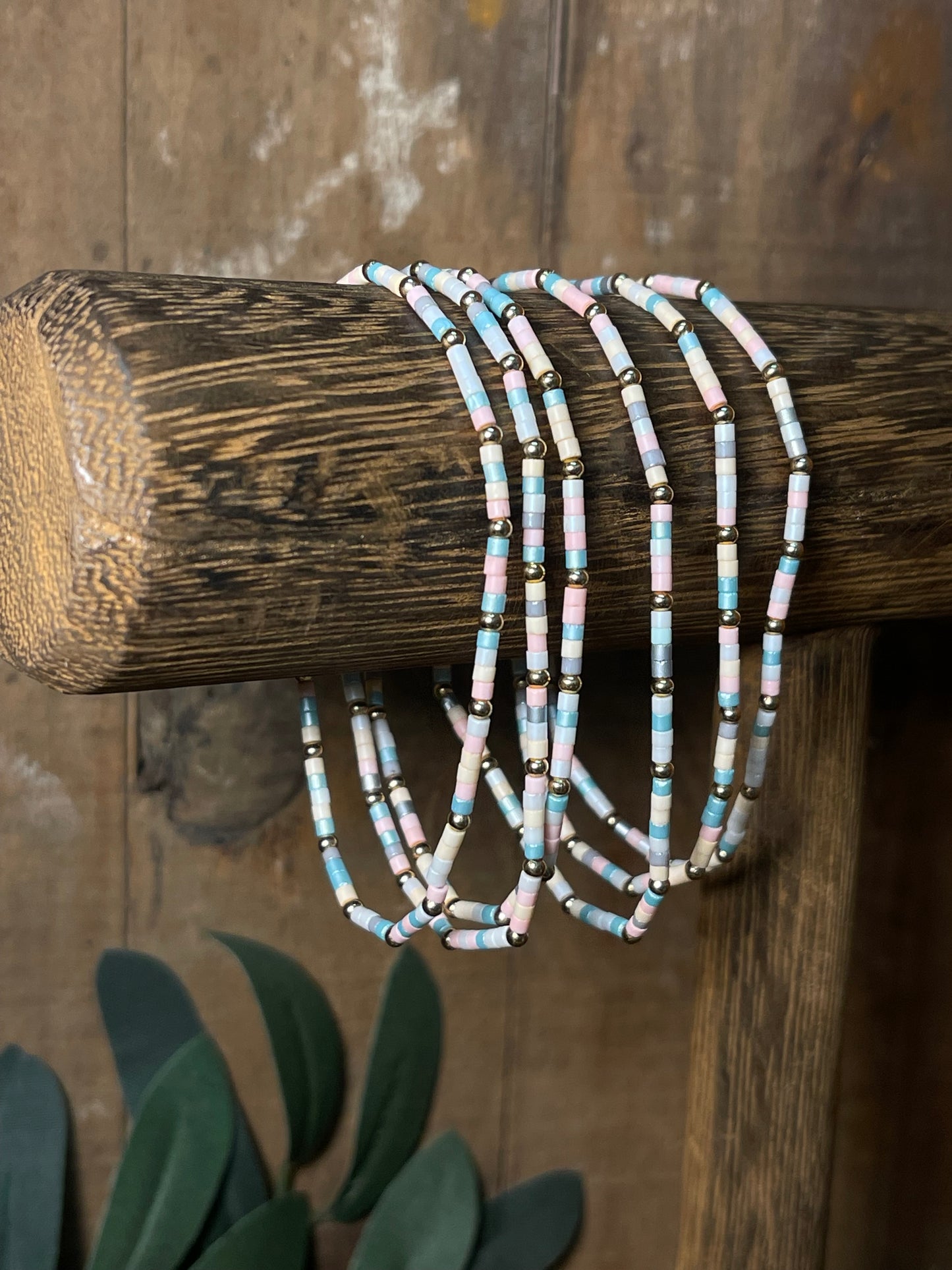 Extra Small Pink, Blue, White, and Gold Bead