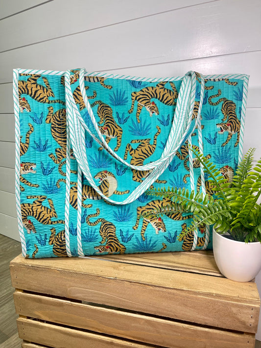 Aqua Tiger Quilt Tote