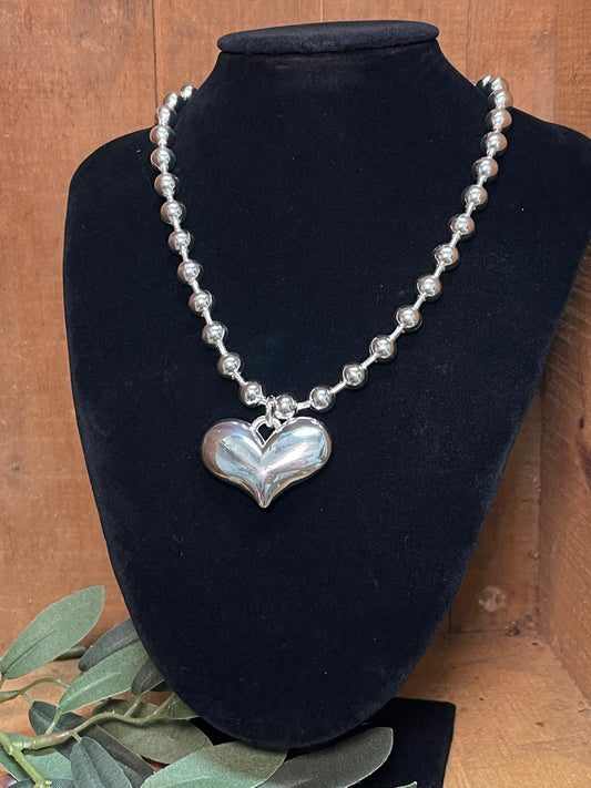 Big Heart Necklace-Sliver