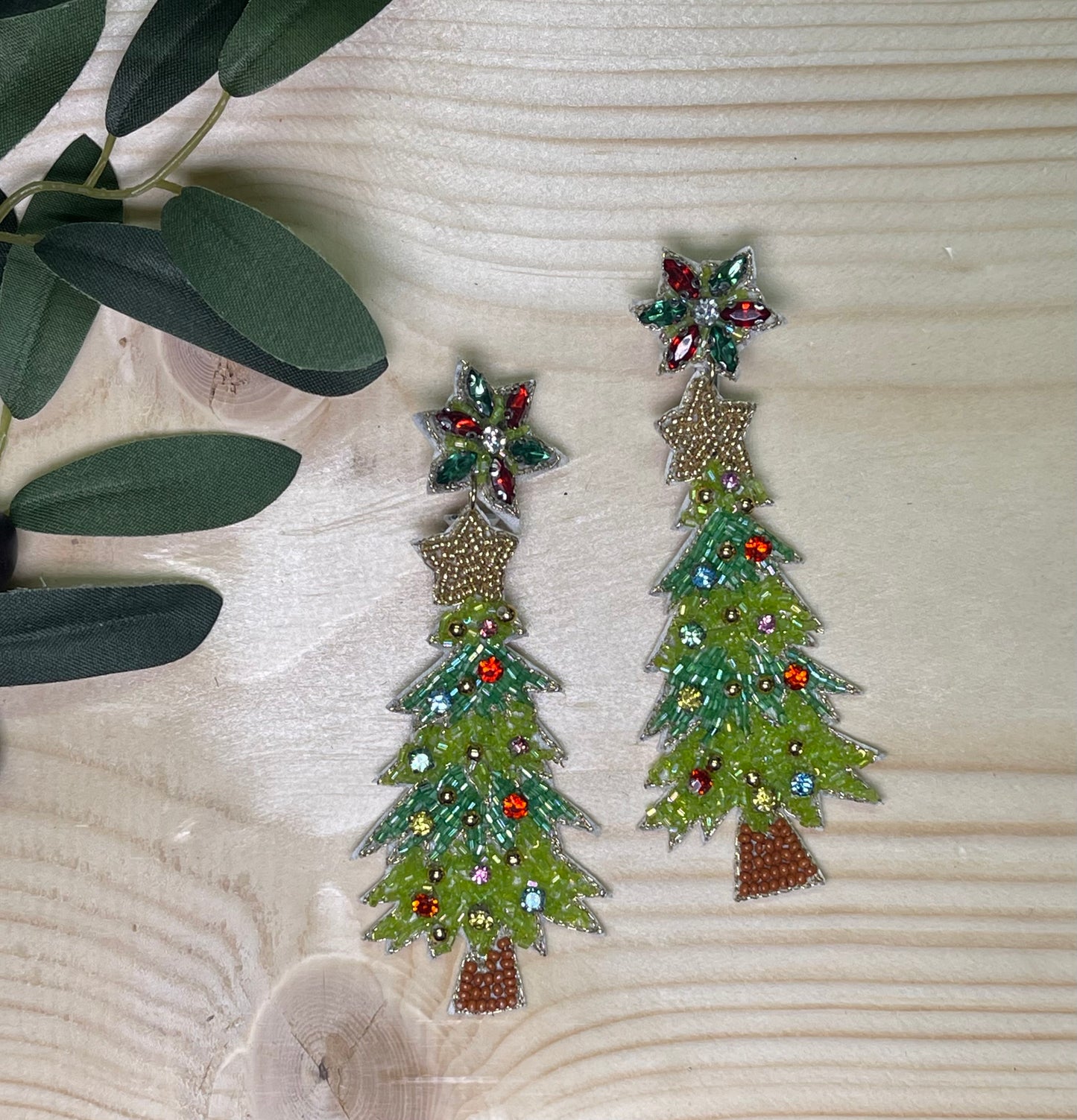 Christmas Tree Beaded Earrings