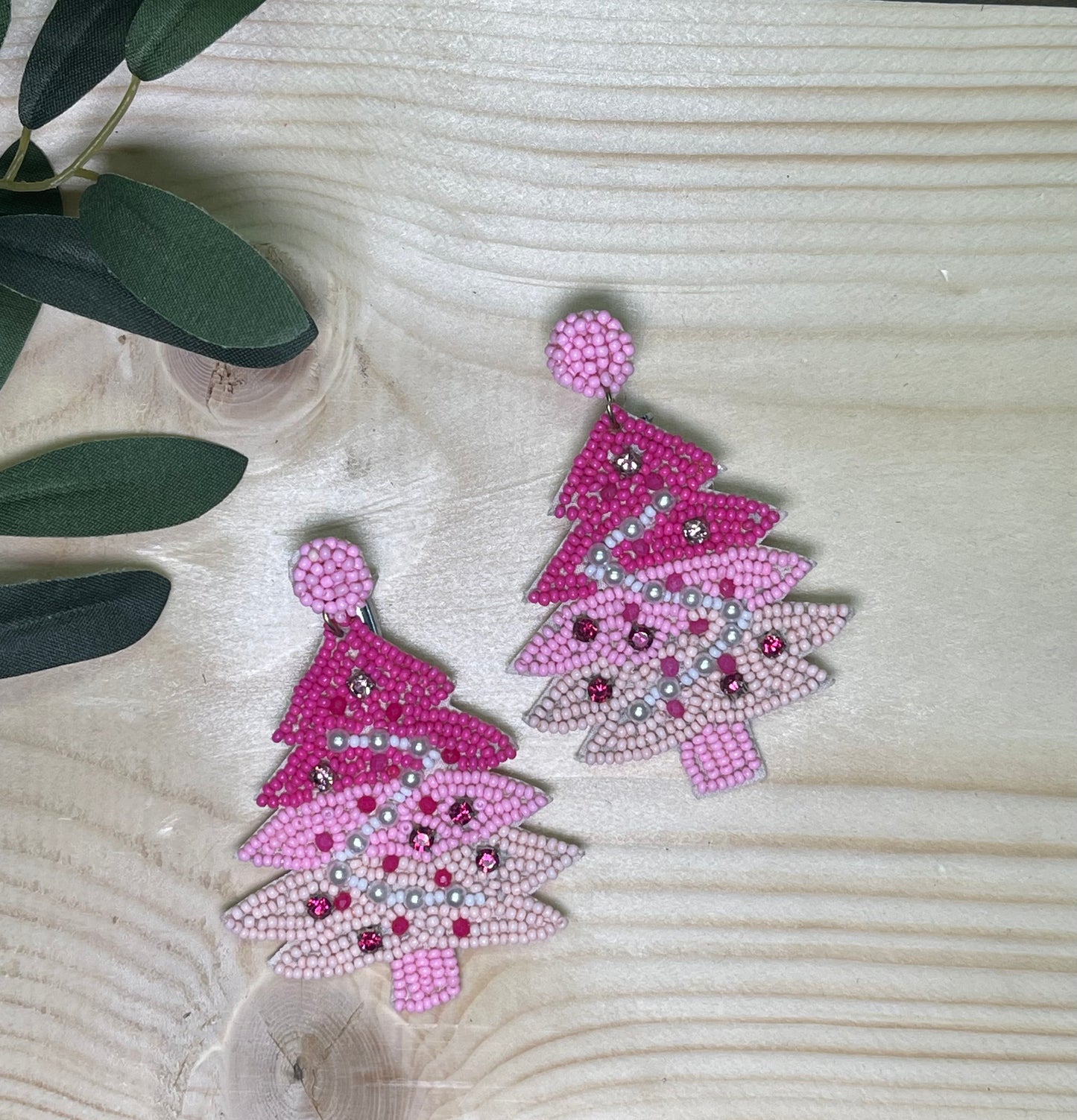 Pink Christmas Beaded Earrings