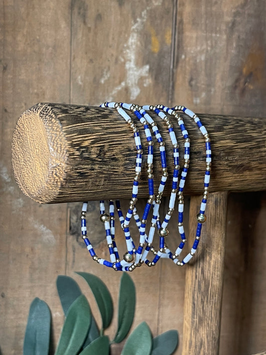 Extra Small Blue, White, and Gold Bead